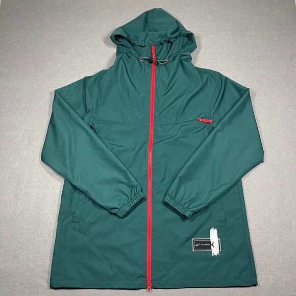 Nike KD Jacket Men Medium Green Lightweight Windbreaker Hood Full Zip Activewear - Picture 1 of 13